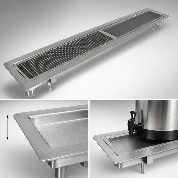 Product image #4 for BK Resources 24-Inch Flush Mount Urn Trough with Removable Drip Plate, 304 Stainless Steel