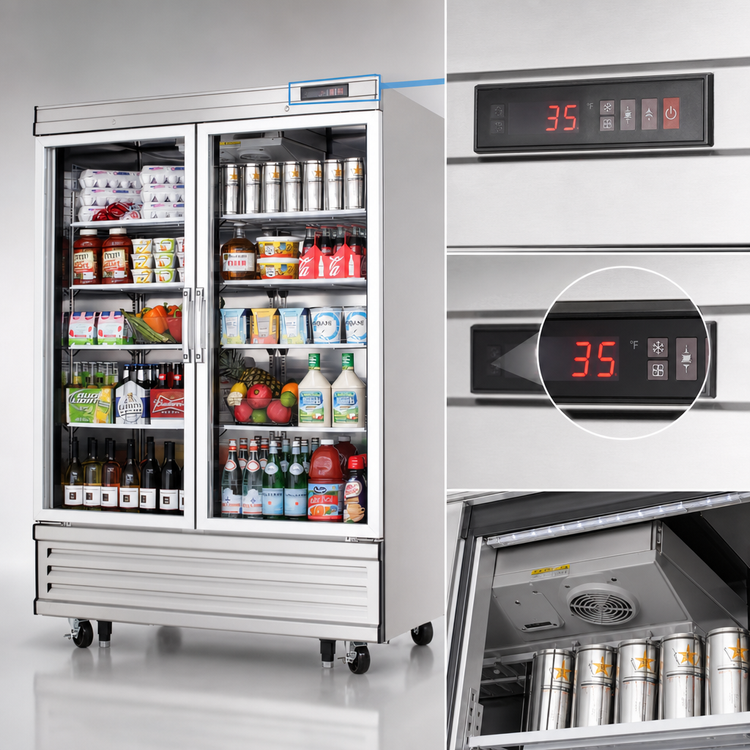 Product image #4 for Everest 2-Section Bottom-Mount Glass Door Reach-In Refrigerator, 50 Cu. Ft., Stainless Steel