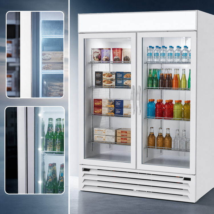 Product image #4 for Beverage Air MarketMax Dual-Temp Two-Section Reach-In Glass Door Merchandiser Refrigerator/Freezer