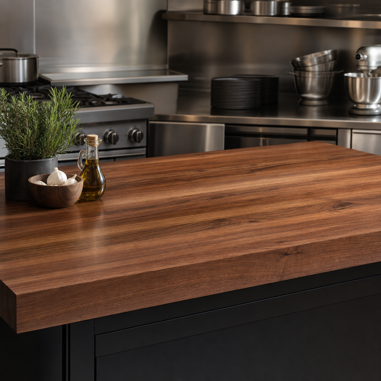 Product image #4 for John Boos Boos Block American Black Walnut Edge Grain Kitchen Countertop with Varnique Finish, 120" x 36"