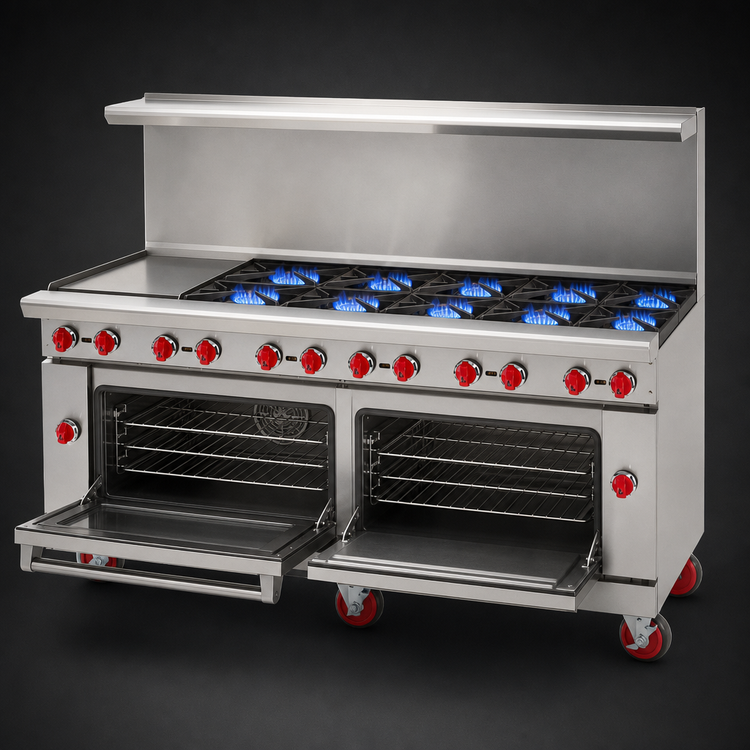 Product image #4 for American Range 72-Inch Gas Restaurant Range with 24-Inch Left Griddle, 8 Open Burners, Convection Oven and Standard Oven
