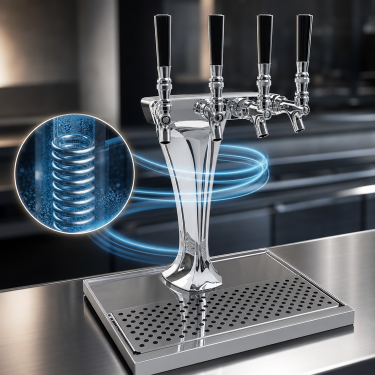 Product image #4 for Glastender Cobra 4-Faucet Countertop Glycol-Cooled Draft Dispensing Tower, Polished Chrome Finish