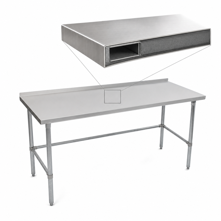 Product image #4 for John Boos Stallion 84" x 30" Stainless Steel Top Work Table with 1-1/2" Rear Riser and Galvanized Base