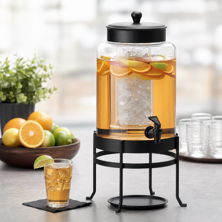 Product image #5 for Cal-Mil SoHo 2 Gallon Glass Beverage Dispenser with Black Frame, Ice Chamber, Spigot and Drip Tray