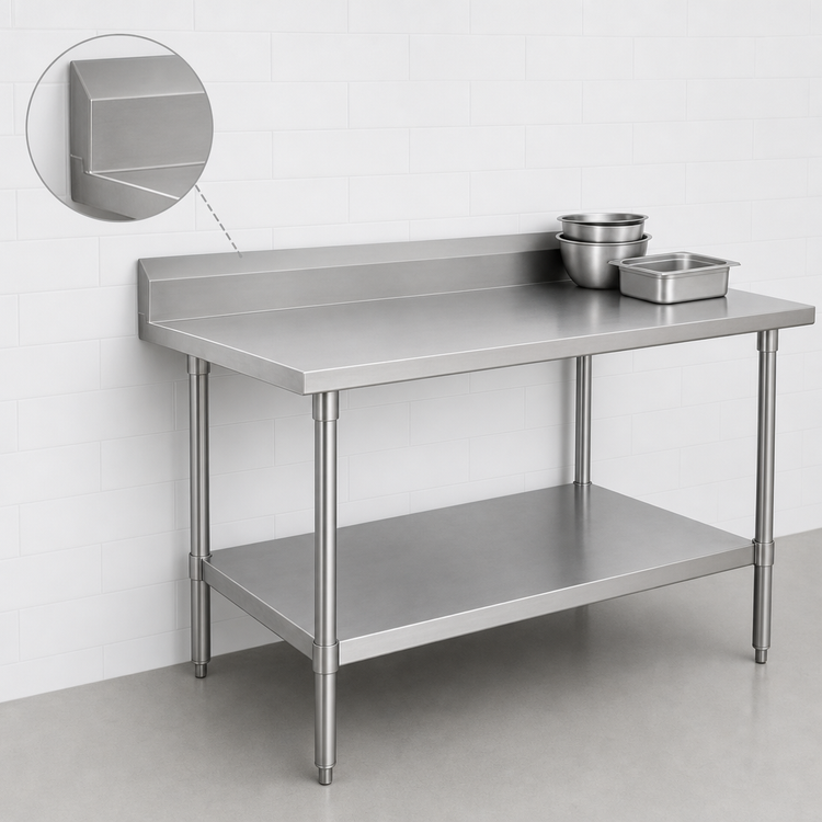 Product image #4 for John Boos Stallion 108-Inch Wide x 24-Inch Deep Stainless Steel Work Table with 5-Inch Backsplash and Adjustable Undershelf