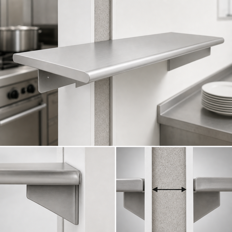 Product image #4 for Eagle Group Wall-Mounted Pass-Thru Shelf, 60 x 18 Inches, 304 Stainless Steel