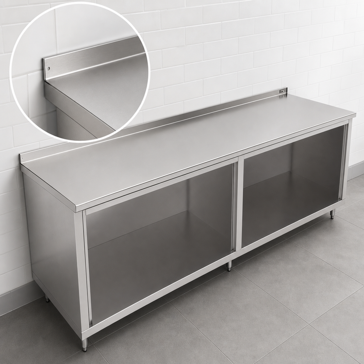 Product image #4 for John Boos Open Front Cabinet Base Work Table with 14-Gauge Stainless Steel Top, 144 x 24 Inches, 1-1/2 Inch Rear Riser