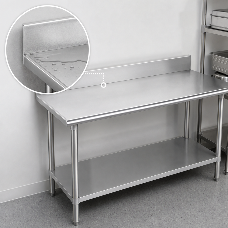Product image #4 for Advance Tabco 108" x 24" 16-Gauge Stainless Steel Work Table with 5" Backsplash and Adjustable Undershelf