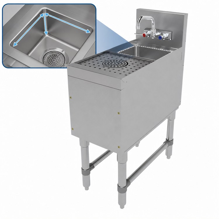 Product image #4 for Advance Tabco Prestige Supreme 12-Inch Wide Freestanding Underbar Cocktail Station Sink with 9 x 9 x 4 Bowl