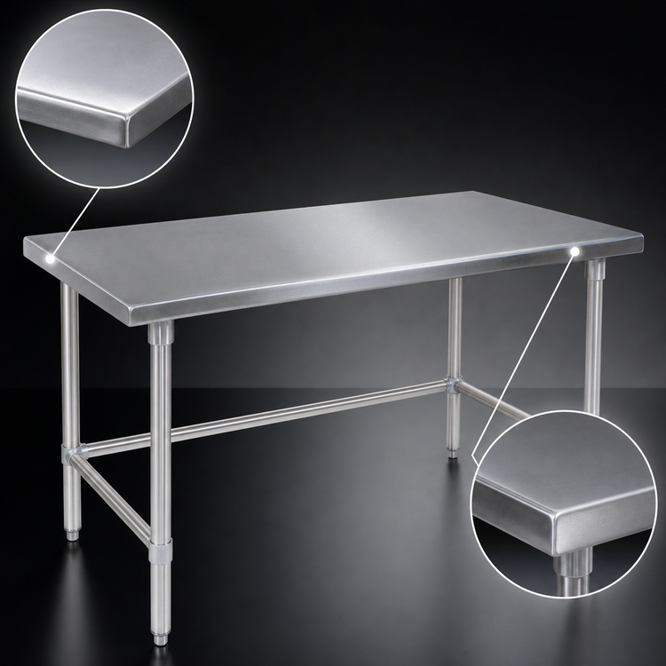 Product image #4 for John Boos Stallion 108-Inch x 30-Inch 16/300 Stainless Steel Flat Top Work Table with Safety Edge