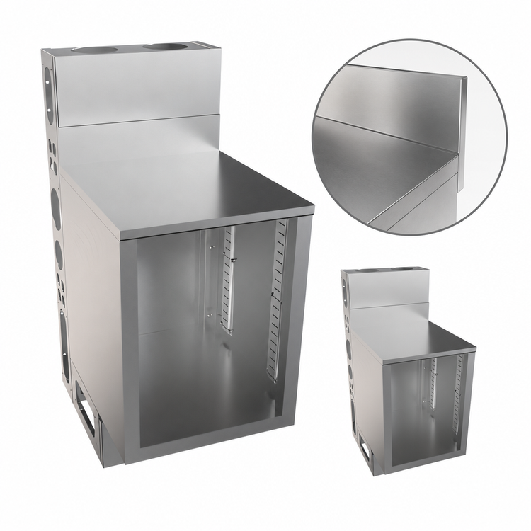 Product image #5 for BK Resources 18 x 21 Inch Flat Top Open Base Underbar Cabinet with Die Wall, 304 Stainless Steel