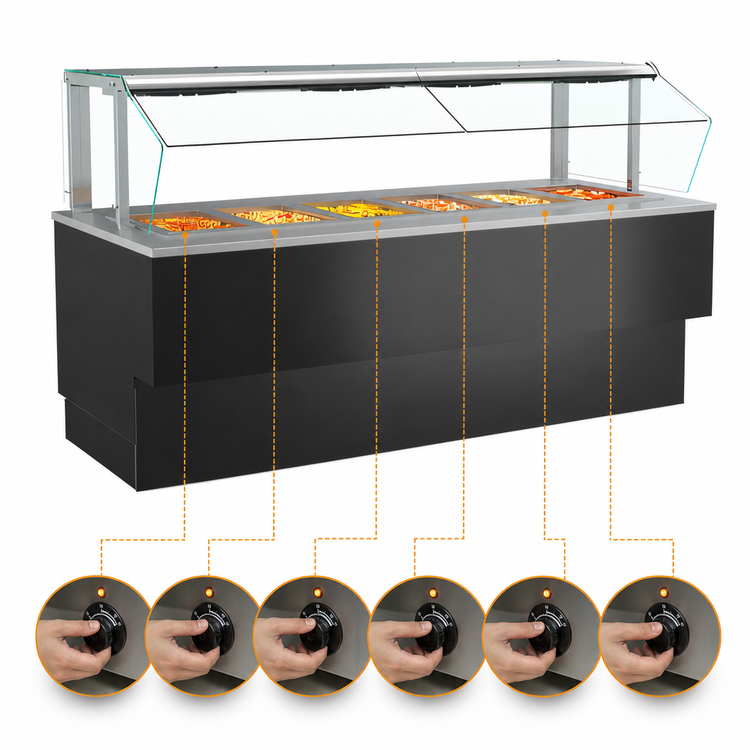 Product image #4 for Grocerant 125-Inch Self-Service Heated Food Bar with Glass Sneeze Guard and Rear Storage