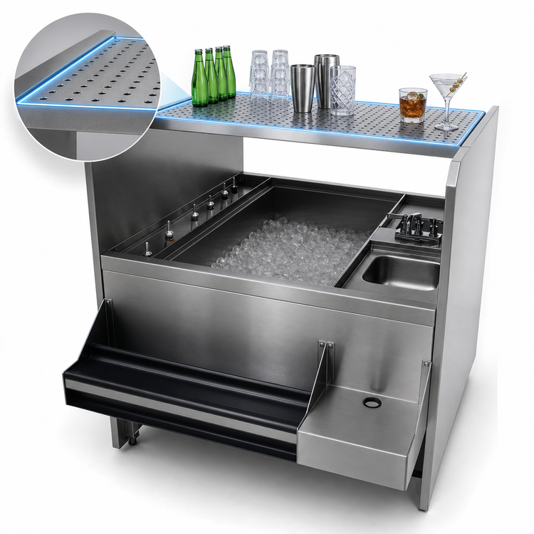 Product image #4 for Advance Tabco Prestige Supreme 44 x 42 in. Double Service Station with Pass-Thru Ice Bin, 10-Circuit Cold Plate, and Dual Hand Sinks