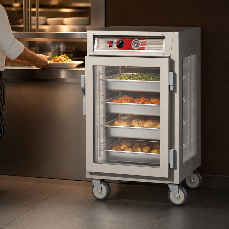 Product image #4 for Metro C5 6 Series Mobile Half-Height Pass-Thru Heated Holding Cabinet with Tempered Glass Doors, 120V
