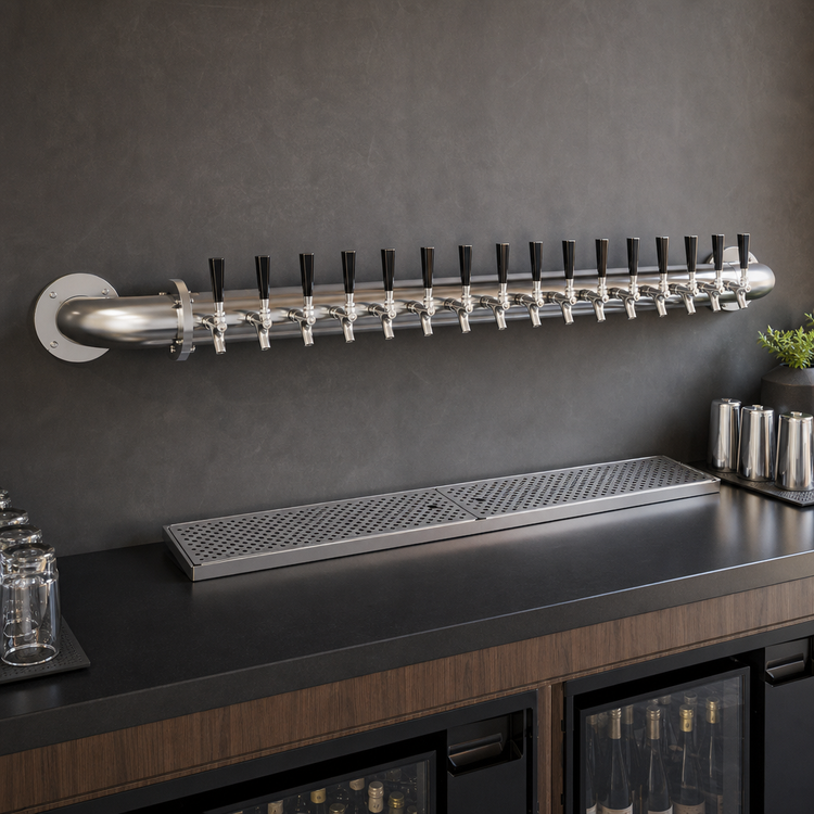 Product image #4 for Glastender Pipe Wall Draft Dispensing Tower, 16 Faucets, Wall-Mounted, Glycol-Cooled, Stainless Steel