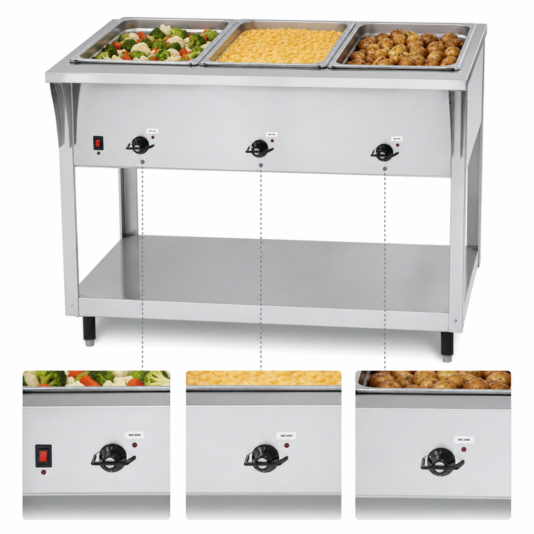 Product image #4 for Vollrath ServeWell SL 3-Well Stationary Electric Hot Food Table with Undershelf