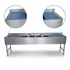 Thumbnail image #4 for BK Resources UB4-21-496TS Four-Compartment Stainless Steel Underbar Sink with Dual Drainboards, 96 Inch Wide, Faucets Included