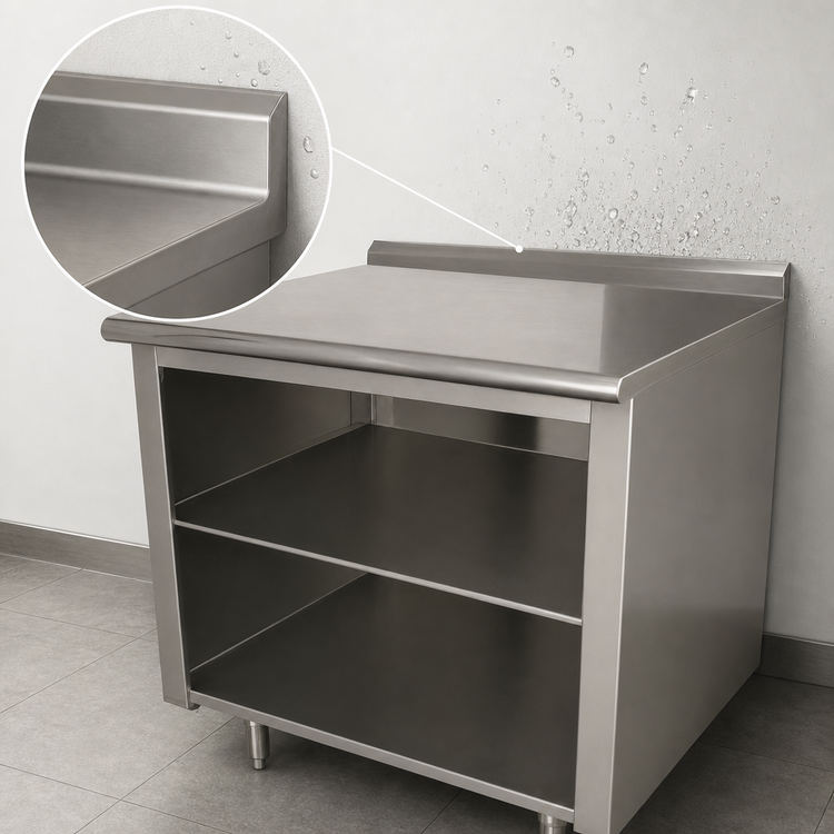 Product image #4 for Advance Tabco Underbar Stainless Steel Work Table with Open Front Cabinet Base and Mid-Shelf, 120 x 36 Inches, 14 Gauge 304 Stainless Steel Top