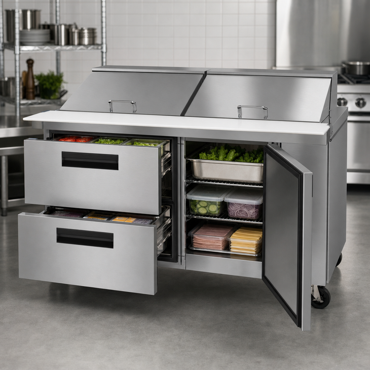 Product image #4 for Hoshizaki Steelheart 60-Inch Two-Section Mega Top Prep Refrigerator with One Door and Two Drawers