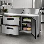 Thumbnail image #4 for Hoshizaki Steelheart SR60B-24MD2 60-Inch Two-Section Mega Top Prep Refrigerator, 24 1/6-Size Pan Rail, One Door, Two Drawers