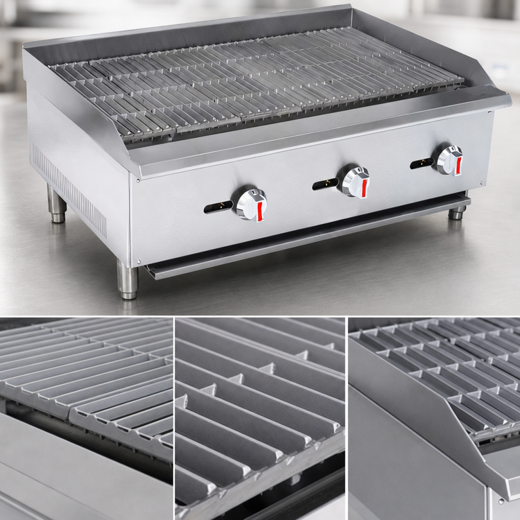 Product image #4 for Sapphire 48-Inch Countertop Radiant Gas Charbroiler, 4 U-Shaped Burners, 120,000 BTU