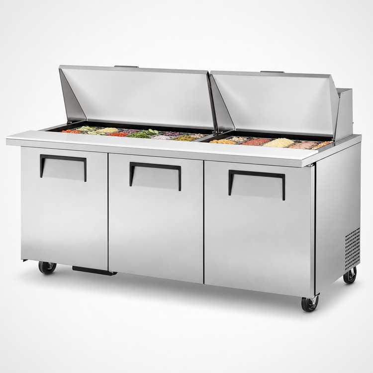 Product image #4 for True Mega Top 72-Inch 3-Section Refrigerated Sandwich/Salad Prep Table with 30-Pan Rail