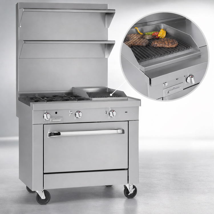 Product image #4 for Southbend Platinum 32-Inch Heavy Duty Gas Range with 2 Open Burners, 16-Inch Charbroiler and Standard Oven