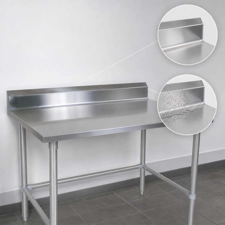 Product image #4 for John Boos Stallion 84-Inch x 30-Inch 16-Gauge 300 Series Stainless Steel Work Table with 5-Inch Backsplash