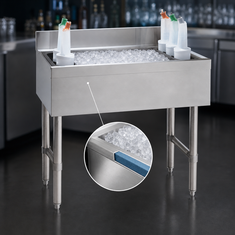 Product image #4 for Advance Tabco Underbar Basics 30-Inch Stainless Steel Cocktail Unit with 12-Inch Deep Ice Bin and 7-Circuit Cold Plate