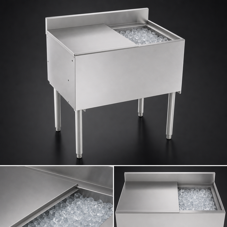 Product image #4 for Krowne Silver Series Insulated Bar Ice Bin with Full Sliding Cover, 30" Wide x 12" Deep