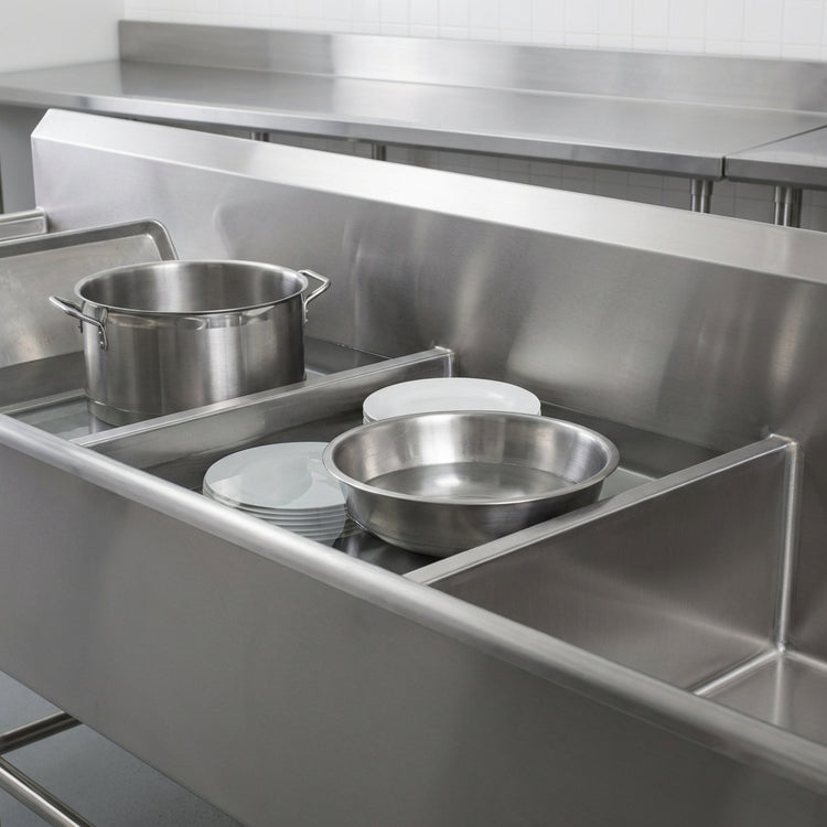 Product image #3 for Eagle Spec-Master FFN2772-3-30-14/3 Flush Front 3-Compartment Stainless Steel Commercial Sink with 30-Inch Drainboards