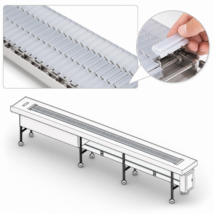 Product image #4 for Dinex DXIESSB10 10-Foot Slat Belt Tray Make-Up Motorized Conveyor