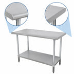 Thumbnail image #4 for Advance Tabco Special Value Series ELAG-304-X 16-Gauge 430 Stainless Flat-Top Work Table, Adjustable Galvanized Undershelf, 48 x 30 in