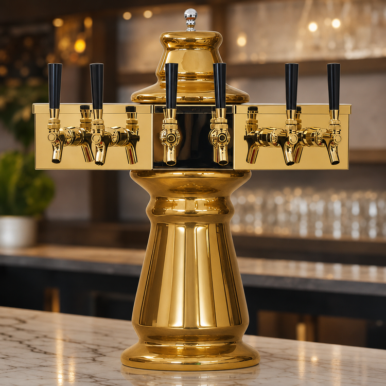 Product image #4 for Glastender Vienna 8-Faucet Polished Brass Glycol-Cooled Countertop Draft Dispensing Tower