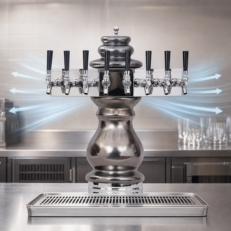 Product image #4 for Glastender Braumeister 3-Faucet Air-Cooled Draft Dispensing Tower with Mirror Finish and Drain Pan