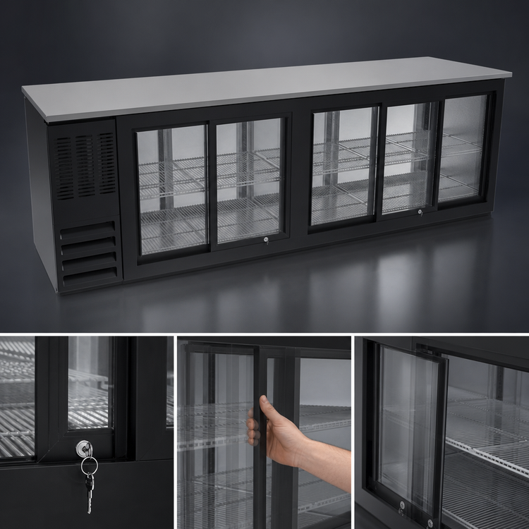 Product image #4 for Beverage-Air 72-Inch Three-Section Pass-Thru Back Bar Refrigerator with Six Sliding Glass Doors