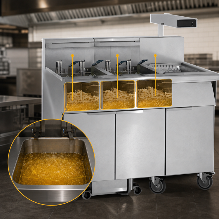 Product image #4 for Imperial Electric Floor Fryer, 3-Tank 50 lb. Battery with Built-In Filter System and Dump Station