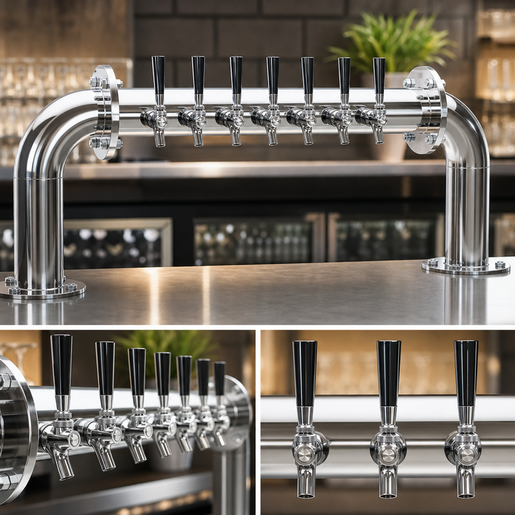 Product image #4 for Perlick 4066-6R Pass-Thru Glycol-Cooled Brew Pipe Draft Beer Tower, 6 Faucets, Right-Hand Lead, Polished Chrome