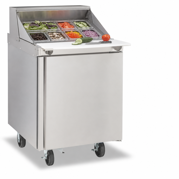 Product image #5 for Delfield Mega Top Single-Section Prep Table Refrigerator, 27 Inch Wide, 1 Door, 12 Sixth-Size Pan Capacity