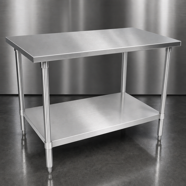 Product image #4 for John Boos Stallion 108-Inch x 36-Inch 14-Gauge 300-Series Stainless Steel Work Table with Stallion Edge and Adjustable Undershelf