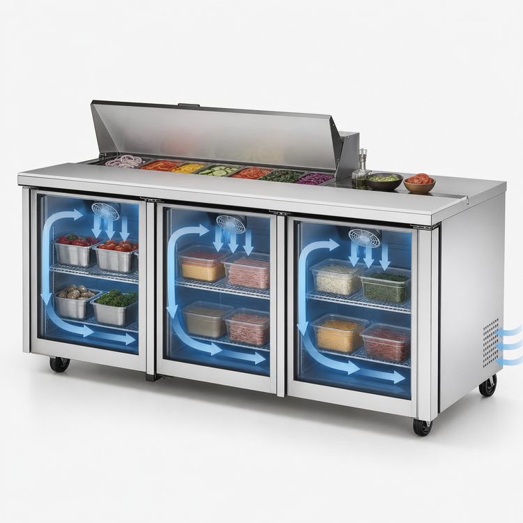 Product image #4 for True TSSU-72-10-HC 72-Inch Three-Door Sandwich/Salad Prep Table with 10-Pan Top and R290 Refrigeration