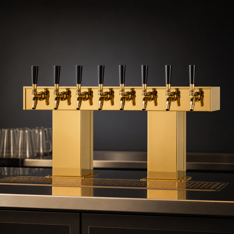 Product image #4 for Perlick 8-Faucet Extra High Countertop Bridge Tee Glycol-Cooled Draft Beer Tower, Tarnish-Free Brass