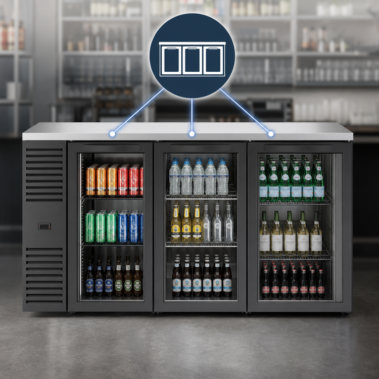 Product image #5 for True Premier Bar Pass-Thru Three-Section Back Bar Cooler, 84 Inch Wide, 6 Glass Doors