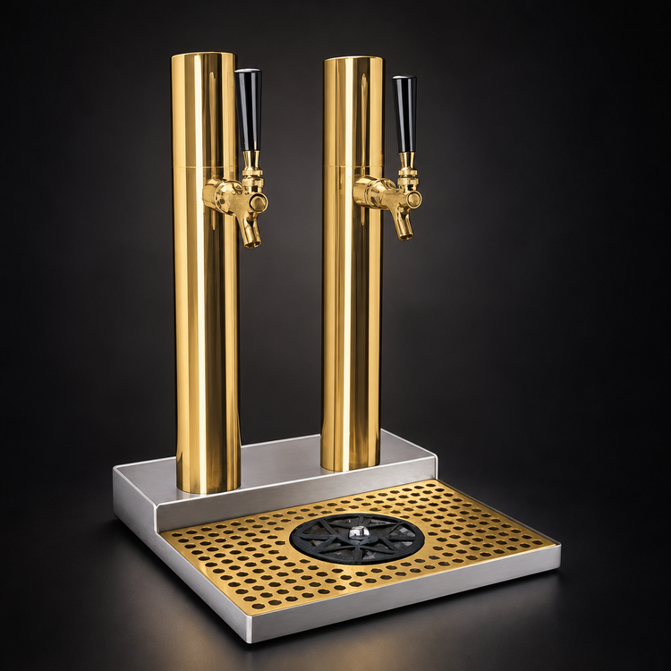 Product image #4 for Micro Matic Skyline 2-Faucet Countertop Glycol-Cooled Draft Beer Station with Glass Rinser, PVD Brass Finish