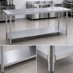 Thumbnail image #4 for Duke Manufacturing 314S-24144 Stainless Steel Work Table, Flat Top Without Backsplash, Undershelf, 144 x 24 x 36 Inches