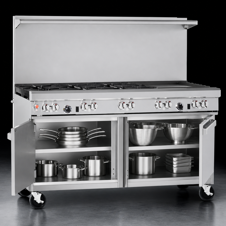 Product image #4 for Southbend Ultimate 60-Inch Gas Restaurant Range with 6 Burners, 24-Inch Griddle, and 2 Cabinets