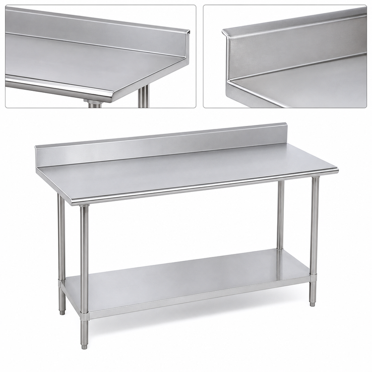 Product image #4 for Advance Tabco 144 Inch x 30 Inch Stainless Steel Work Table with 5 Inch Backsplash and Adjustable Undershelf