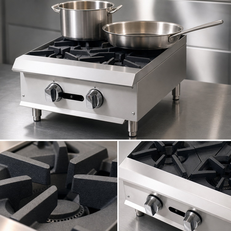 Product image #4 for IKON Cooking 12-Inch Natural Gas 2-Burner Commercial Hotplate with Legs, 50,000 BTU