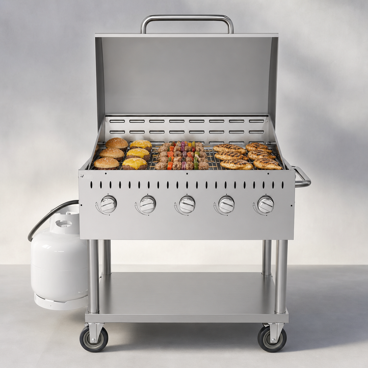 Product image #4 for KoolMore 36-Inch 5-Burner Mobile Outdoor Propane Gas Grill with Roll Dome Cover