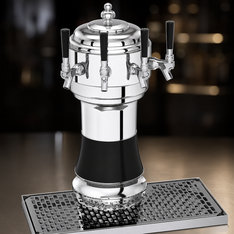 Product image #4 for Glastender Zeus 3-Faucet Mirror Finish Air-Cooled Countertop Draft Dispensing Tower with Drain Pan